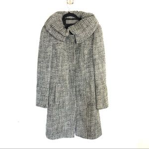 Zara Long Peacoat Puff Collar Size L Black White